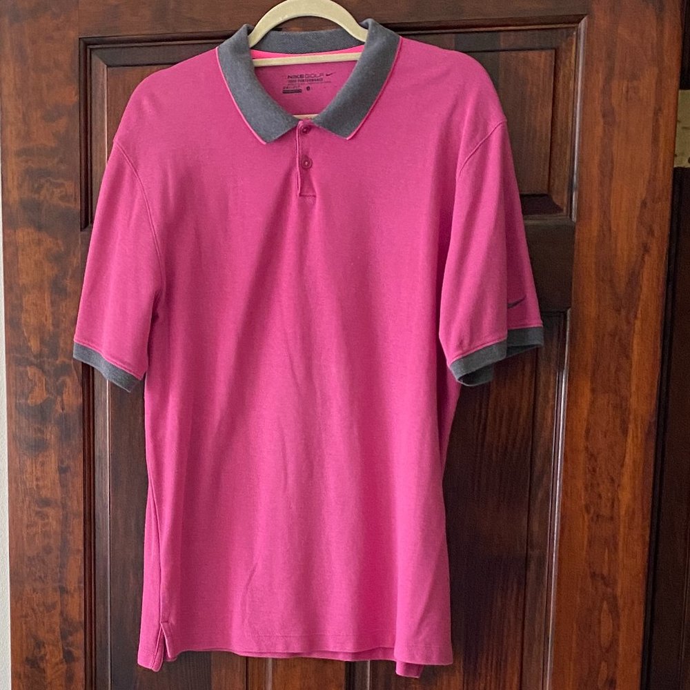 Nike Golf Dri-Fit Large Pink Grey Polo Dress Shirt
